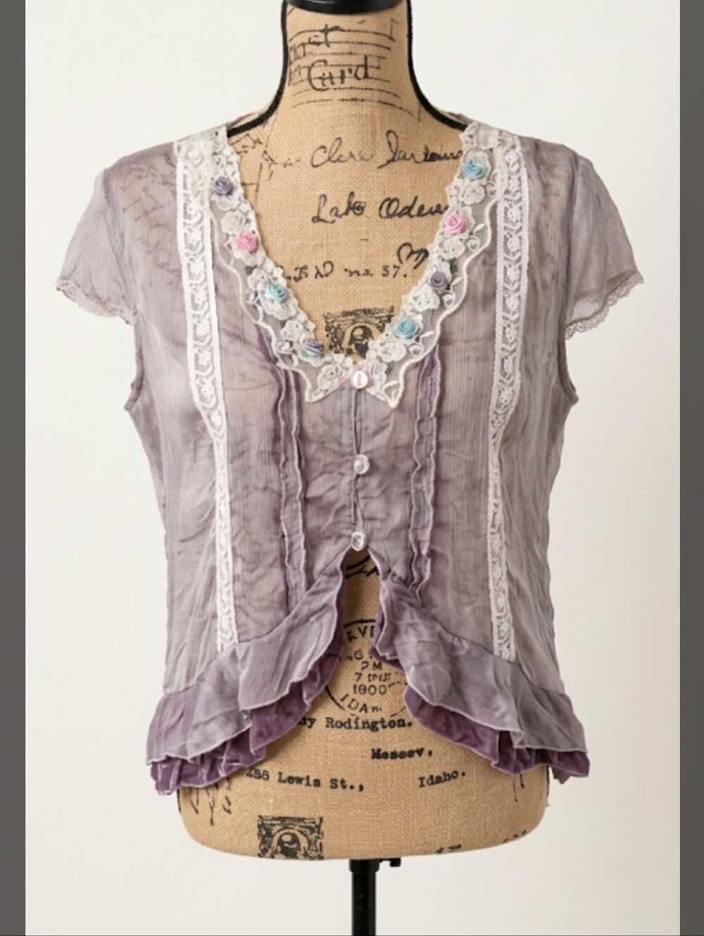 Young Essence Vintage Y2k 100% Silk Sheer Ruffles Blouse